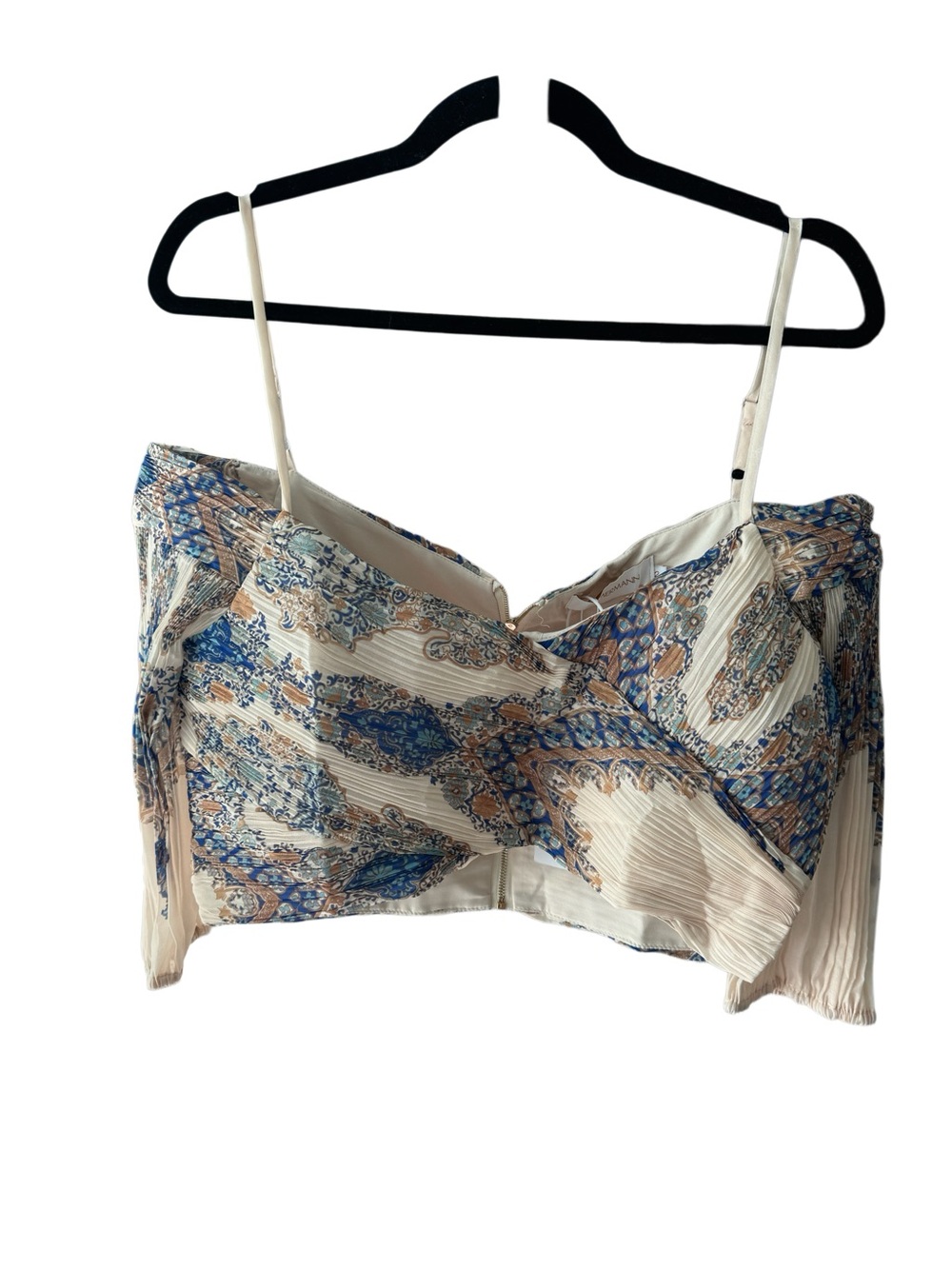 Designer Cream, Blue and Tan Paisley Cropped Cami
